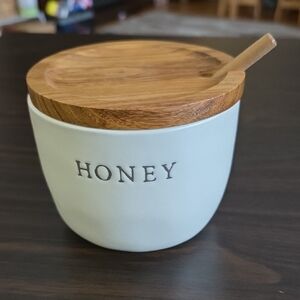 Hearth & Hand Cream Ceramic Honey Jar with Wooden Lid